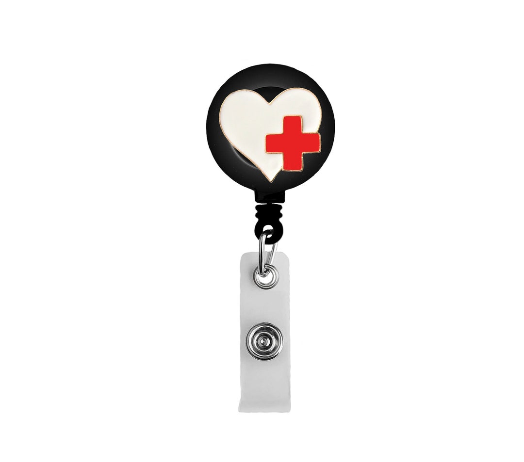 White Heart Red Cross Nurse Badge Reel Retractable ID Holder for RN  Hospital Doctors and Office Staff Show Your Love of Nursing 