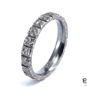Black silver stacking ring, slim brutalist ring, textured silver ring, oxidized silver ring, stackable silver ring, geometric silver ring