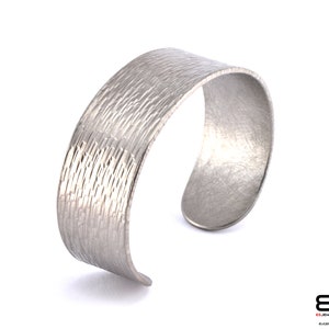 Handmade Titanium Cuff Bracelet 20 mm wide grey forged surface allergy free jewelry unisex minimalist design for men and women
