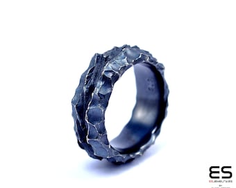 Moderner Silber Ring, schwarzes Silber Ring, Ring für Männer, eleganter schwarzer ring, oxidiertes silber ring, facetierter ring, Frauenring