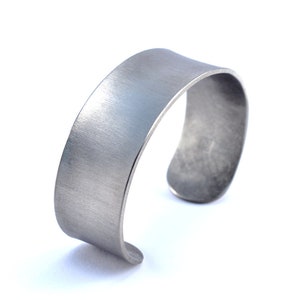 Handmade Titanium Cuff Bracelet 20 mm wide grey minimalist design for men and women unisex allergy free