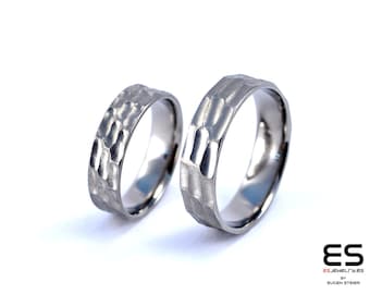 Pair of Wedding rings Wedding Bands Titanium handmade unique modern texture design for men & women Free Shipping World wide