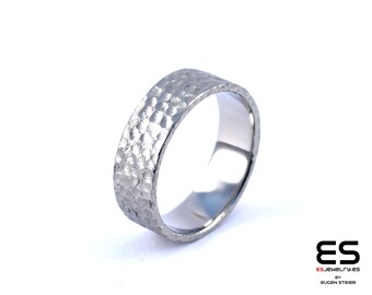 Hammered Titanium Ring for Men, Contemporary Wedding Band