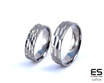 Handmade Titanium Wedding Ring Set, Elegant Hammered Bands