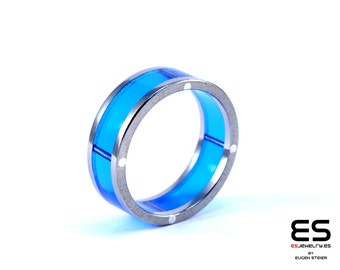 Ring handmade titanium blue plexiglass plexi rivets acrylic  titan Titanio