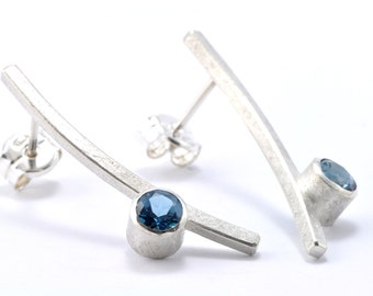 Handmade minimalist Silver earrings, earrings with blue topaz, long earrings with London Blue Topaz,Gemstone earrings silver,silver earrings