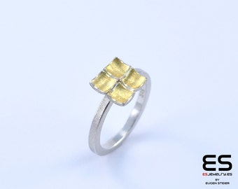 Ring Silber 925 und 24 k gold Mozaiku Sammlung Keum Boo / Kum Boo ES Schmuck quadratische