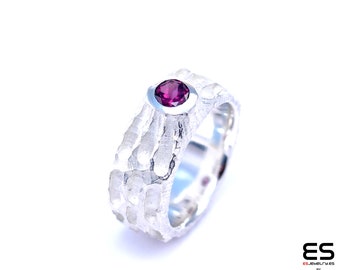 Ring aus Silber mit Rhodolit Granat, breiter silber ring mit Granat, ring mit rhodolit,verlobungsring mit rhodolit, Versandfertig