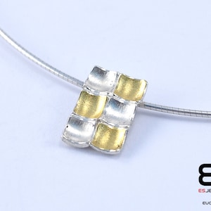 Pendant silver 925  and 24k  gold Mozaiku collection Keum Boo / Kum Boo ES Jewelry rectangular necklace