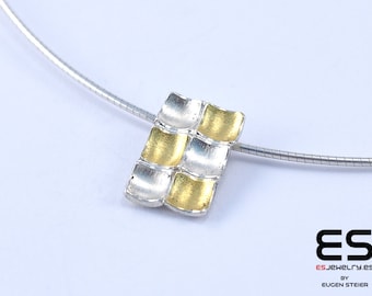 Pendant silver 925  and 24k  gold Mozaiku collection Keum Boo / Kum Boo ES Jewelry rectangular necklace