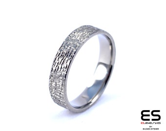 Handmade Titanium Wedding Band Ring, Minimalist Textured Surface, Allergy Free