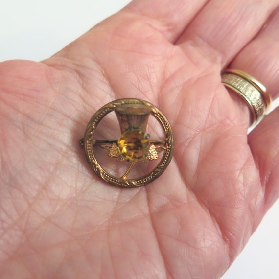 Sweet Little Vintage Thistle Brooch with Topaz Co… - image 2
