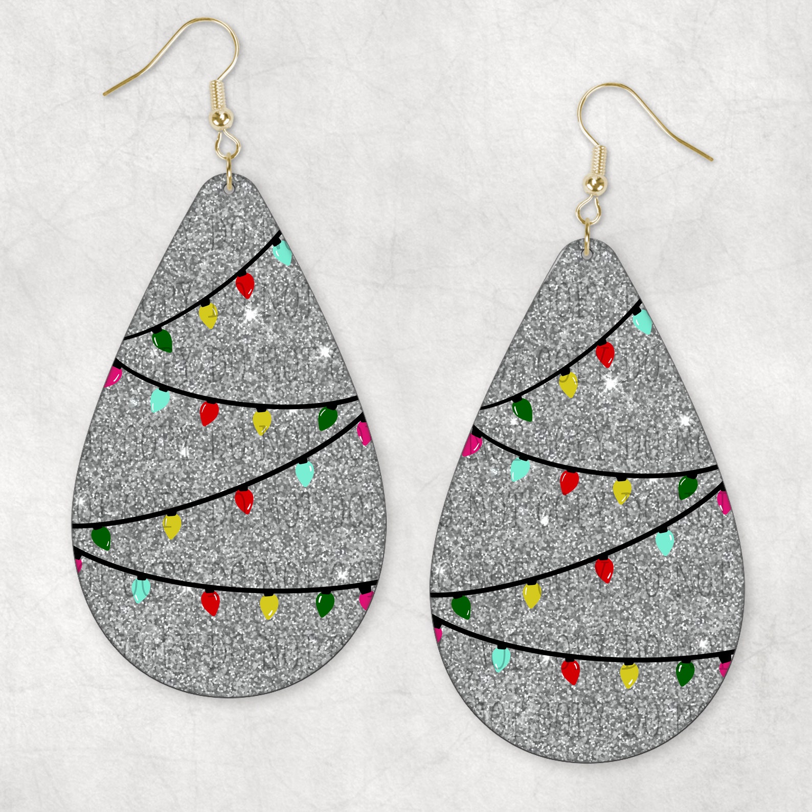 Silver Glitter Christmas Lights Teardrop Earrings Sublimation Etsy