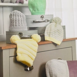 Baby Hats Knitting Pattern. 5 Styles. Sizes 0-24 Months. DK baby pattern.