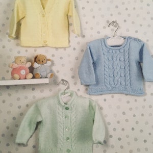 Baby Knitting Pattern for Cardigans & Sweater.  Sizes Prem - toddler. 12”- 22” chest. DK pattern. Baby cardigan pattern. Babyshower gifts.