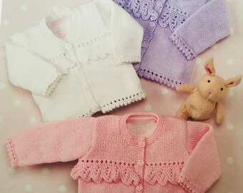Baby knitting pattern for cardigans. Double Knitting pattern. 3 styles. Sizes 0 - 6 years. Cardigan knitting pattern for baby and child.