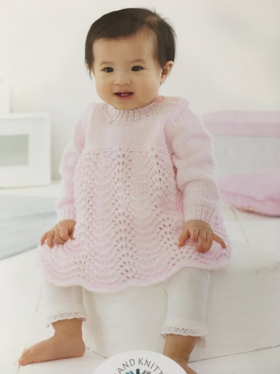 Baby Knitting Pattern for Baby Dress & Jacket. Double Knitting Etsy