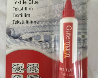 Gütermann Fabric glue. Solvent Free. 20g/19ml. HT2 TEXTILE. Crafts.