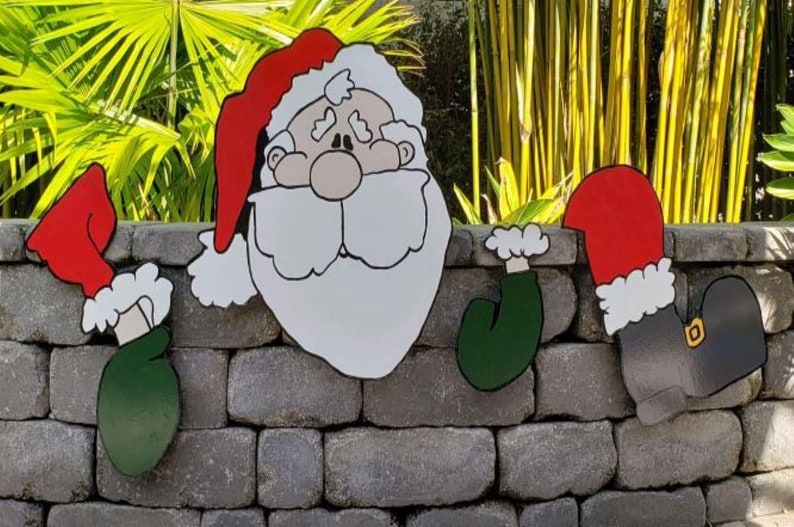 Christmas Yard Art Santa Fence Peeker Etsy