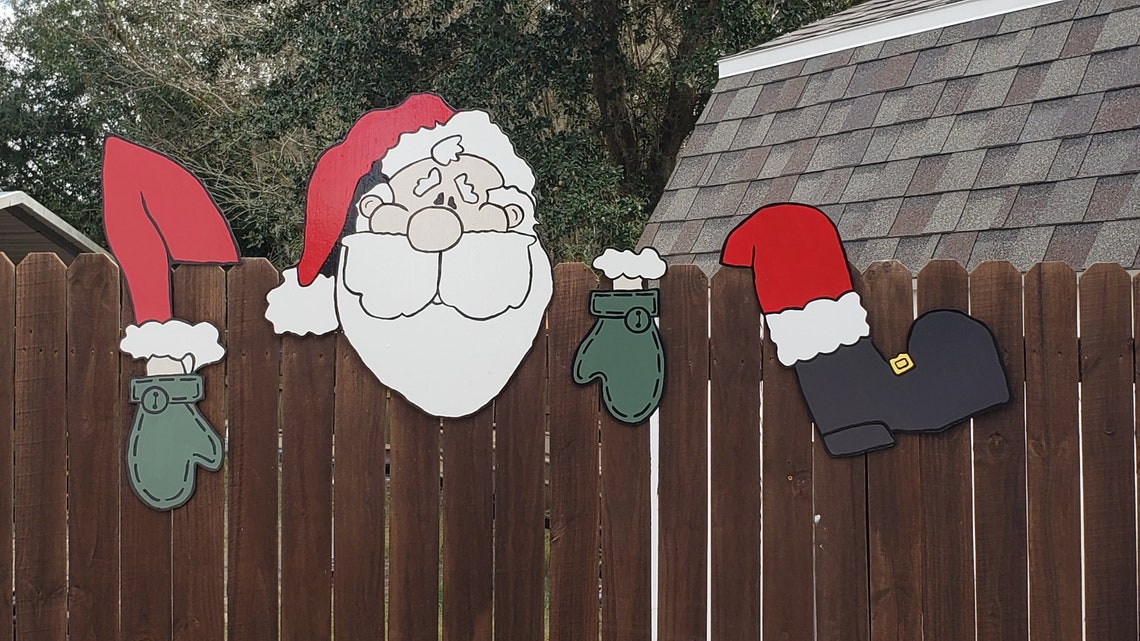 Christmas Yard Art Santa Fence Peeker Etsy