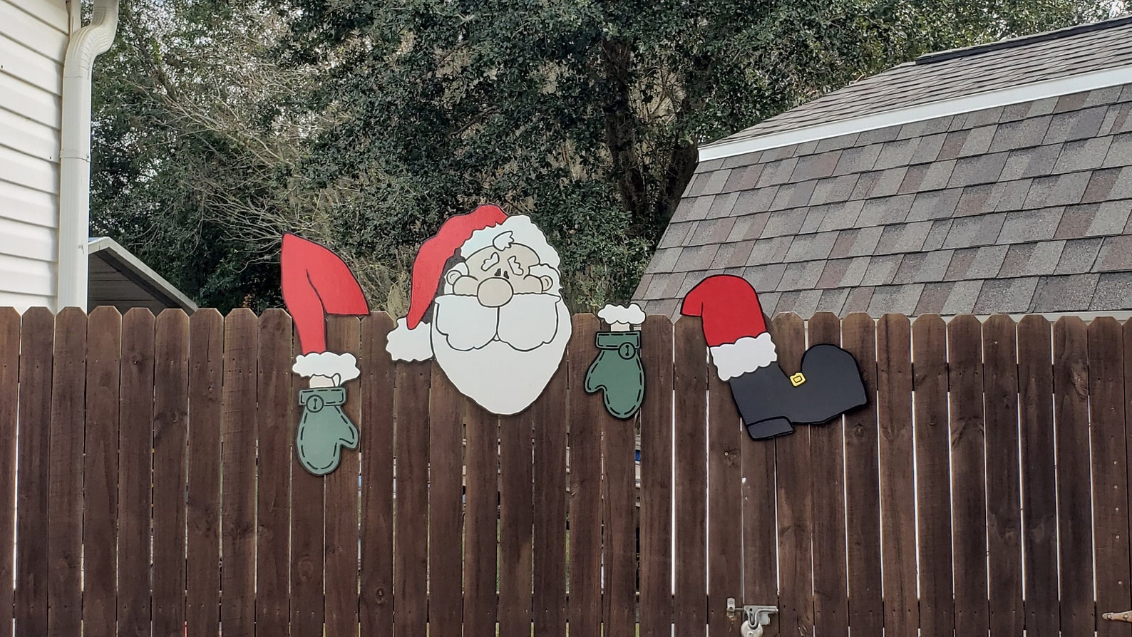 Christmas Yard Art Santa Fence Peeker Etsy