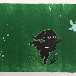 Adventuring Forest Child and Fairy Original Monoprint - Video Game / Manga Print - Origineel - Limited Edition / Run