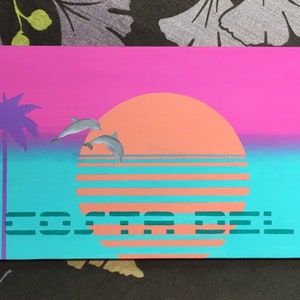 Costa del Sol Hand Painted Sign - Video Game Inspired Painted Wood Location Sign - Vaporwave Aesthetic Painting