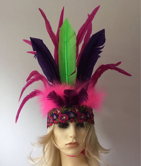 Headdress Headband Feathers Hat PINK HEN Party Boho Headpiece
