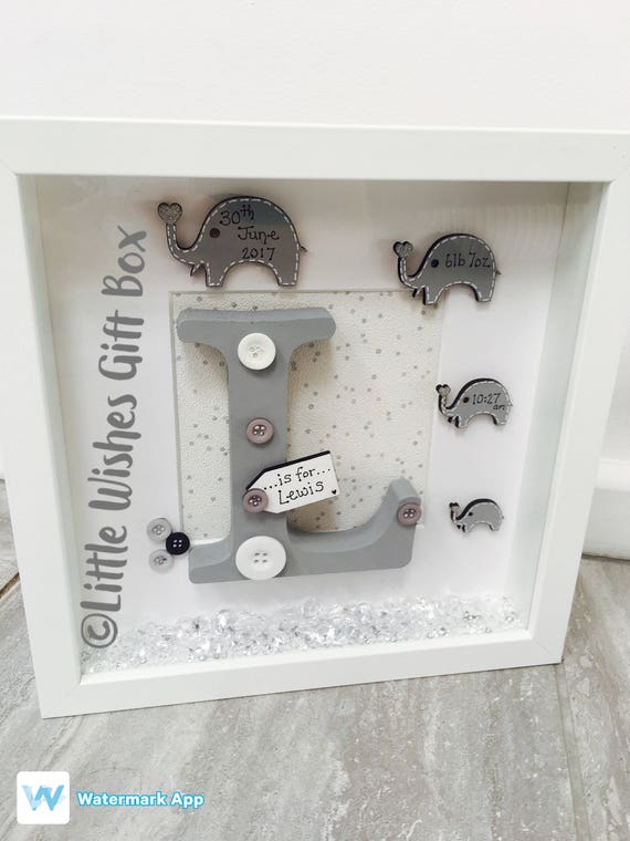 Baby Boy Or Girl Birth Child Initial Box Frame New Baby Nursery Decor Freestanding Personalised Handmade Elephants Gift Home Decor