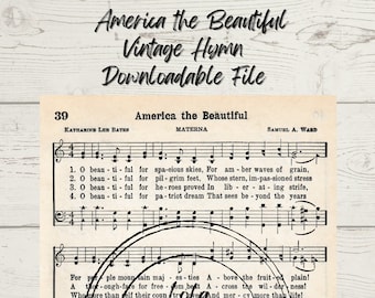 Hymn music sheet imprimable America the Beautiful hymnal for crafting music sheet Fourth of July printable hymne