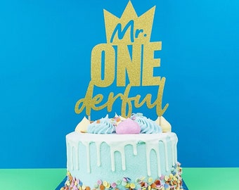 First birthday cake topper, Boys 1st birthday cake topper, Mr One-derful cake topper, Gold glitter topper, Birthday party cake topper