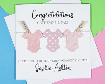 Personalised new Great Granddaughter card, New Great Grandparents Card, Baby Girl Congratulations Card, New Baby Card, Great-Grandaughter