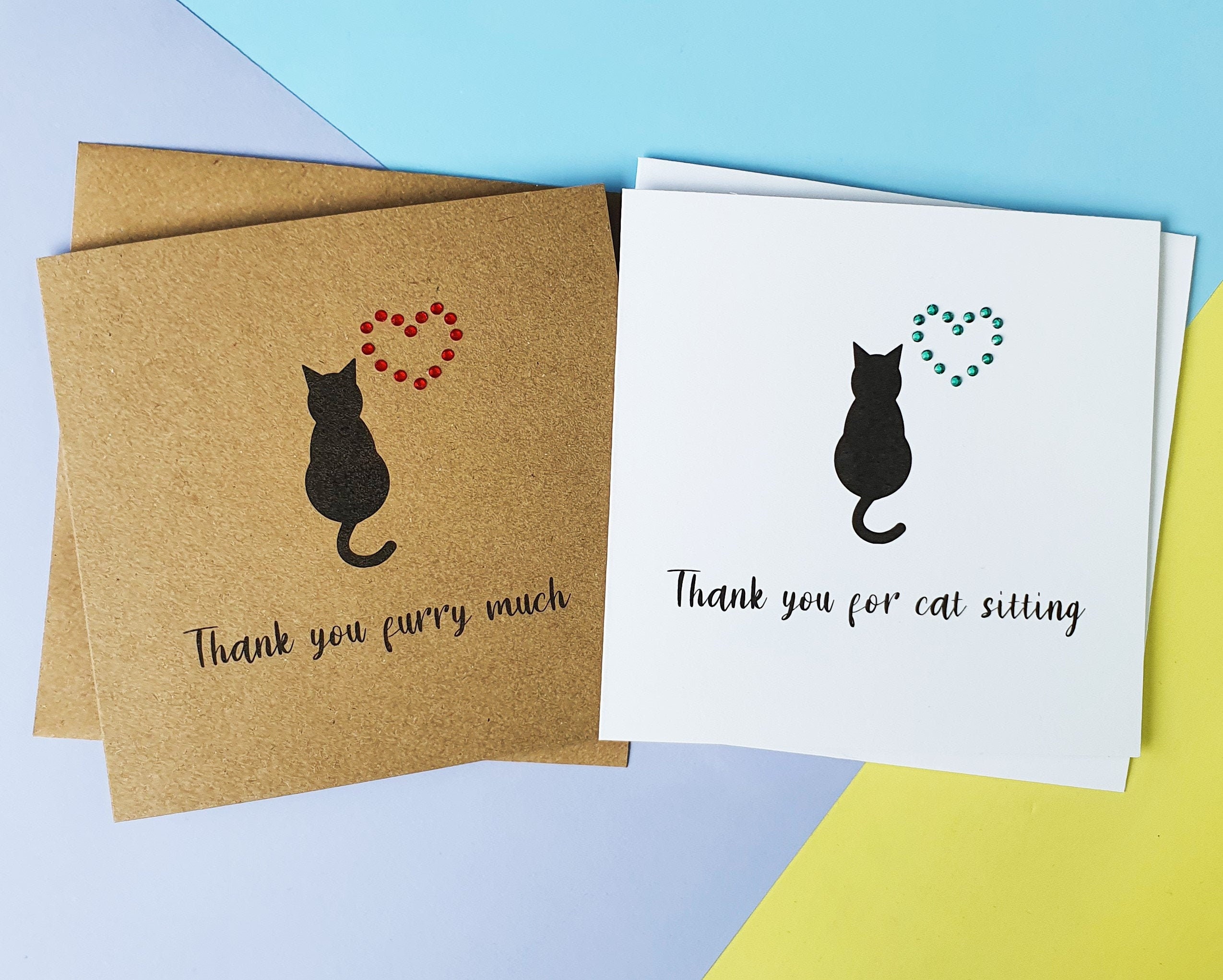 Cat Thank You Card Cat Sitting Card Handmade Thanks Card Etsy UK