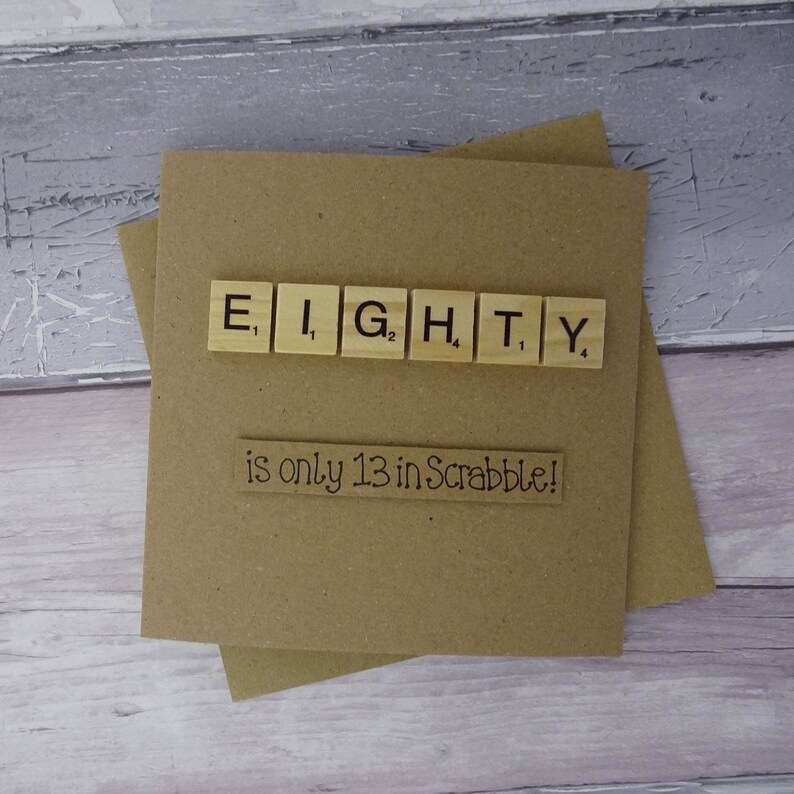 80th birthday card Eightieth Scrabble card Handmade eighty