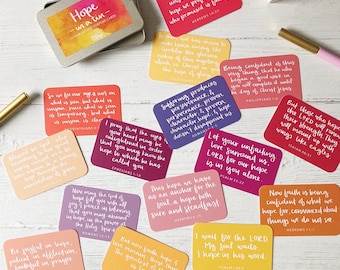 Hope in a Tin - 15 Hand-lettered Scripture Cards