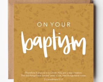 Baptism Greetings Card - Mustard Terrazzo, Bible Verse