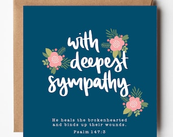 Floral Sympathy Card – Psalm 147:3 Christian Condolences