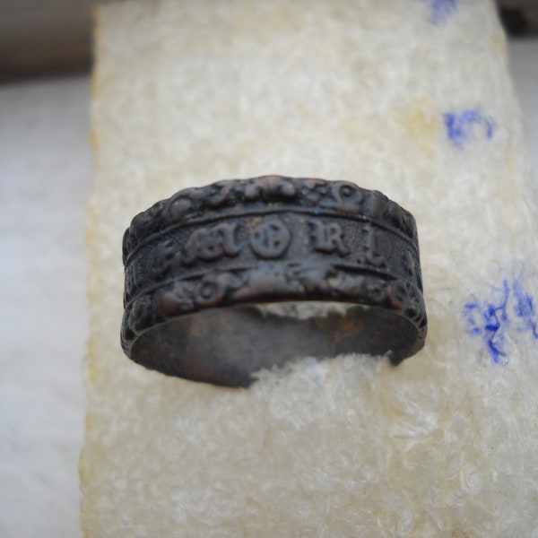 Vintage amulet ring. old Europe, 18-19th century. bronze ring (remember death) ring with hallmarks of royal times.