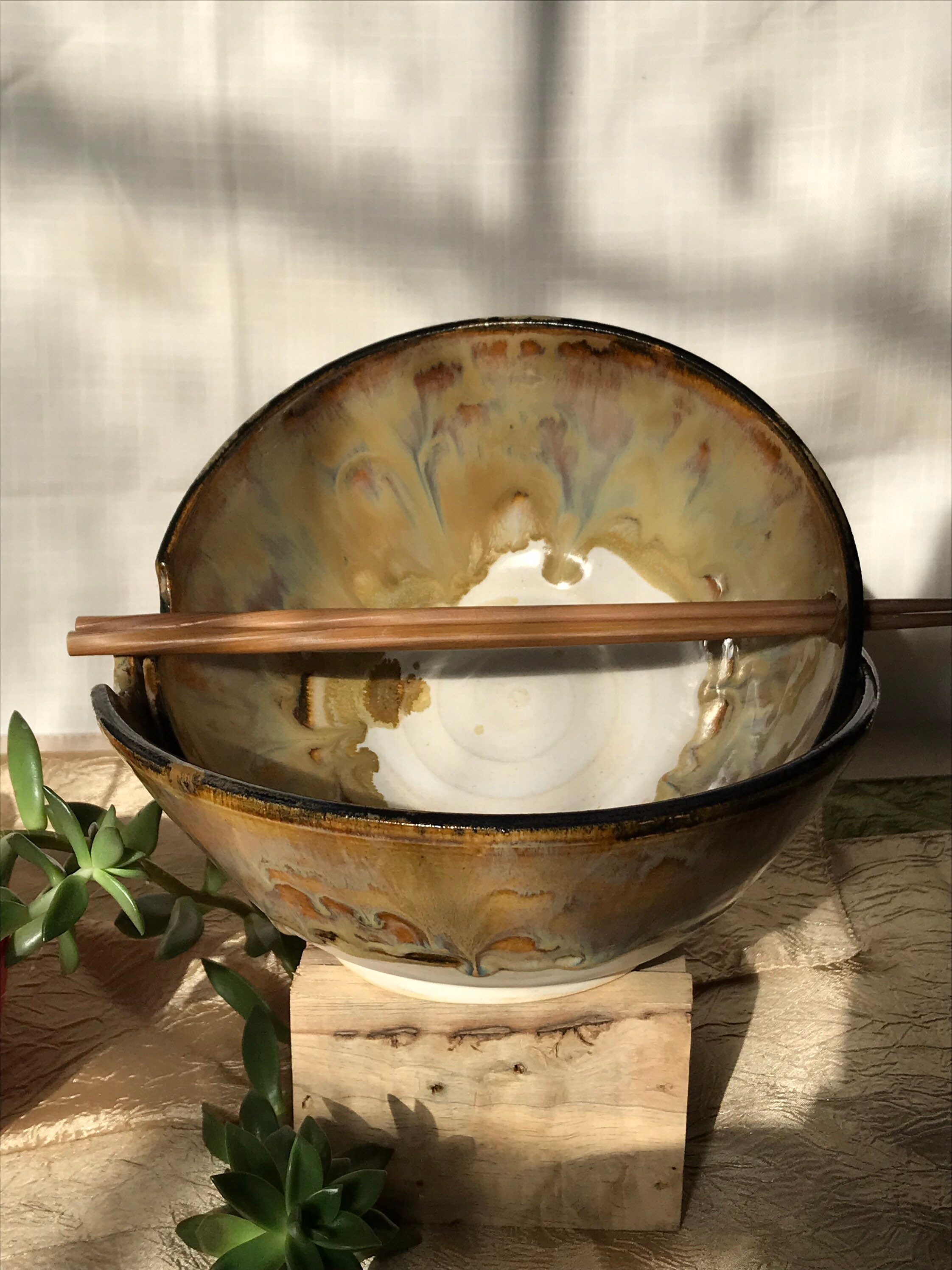 Ceramic Ramen Bowl with Chopstick Holders Chopsticks not Etsy