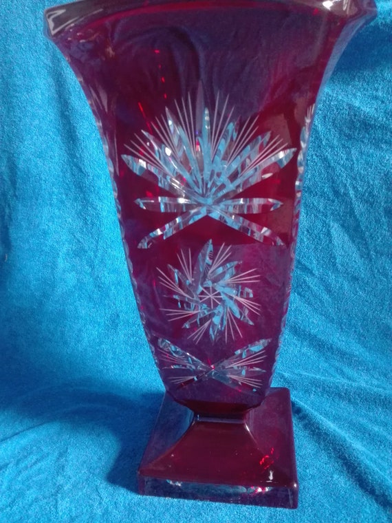 Verre cristal de Bohême tchèque Vase Coupe 29cm bleurouge Etsy