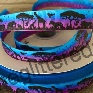 7/8” Safari Silhouette on Blue and Purple Ombré Grosgrain Ribbon