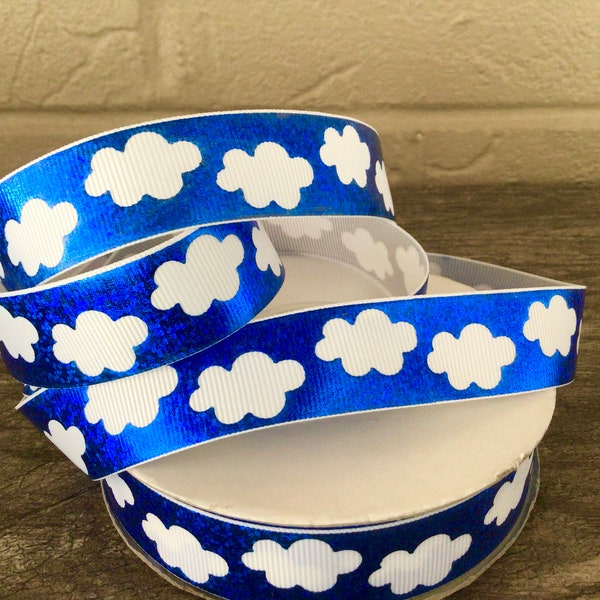 7/8” White Puffy Clouds on Royal Blue Grosgrain Ribbon