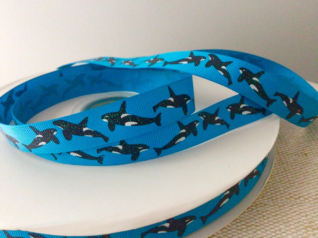 5/8” Orca Whale on Deep Blue Grosgrain Ribbon - Etsy
