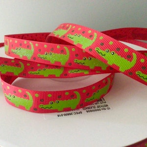 5/8” Crocodiles on Red Grosgrain Ribbon
