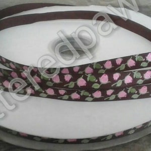 3/8&quot; Pink Roses on Brown Grosgrain Ribbon