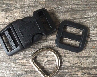 5/8" Black Dog Collar Hardware - 5/8" Buckle, Tri-Glide Slide and Metal D Ring