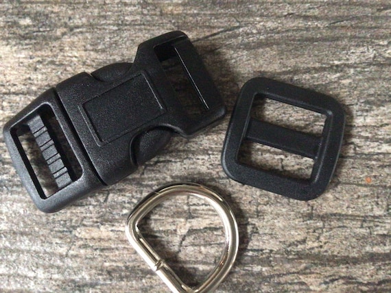 5/8" Black Dog Collar Hardware - 5/8" Buckle, Tri-Glide Slide and Metal D Ring