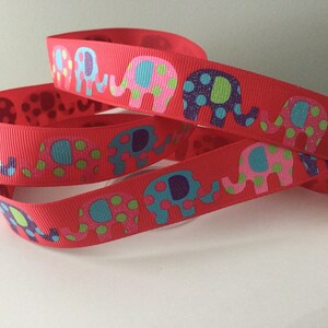 7/8” Elephants on Red Grosgrain Ribbon