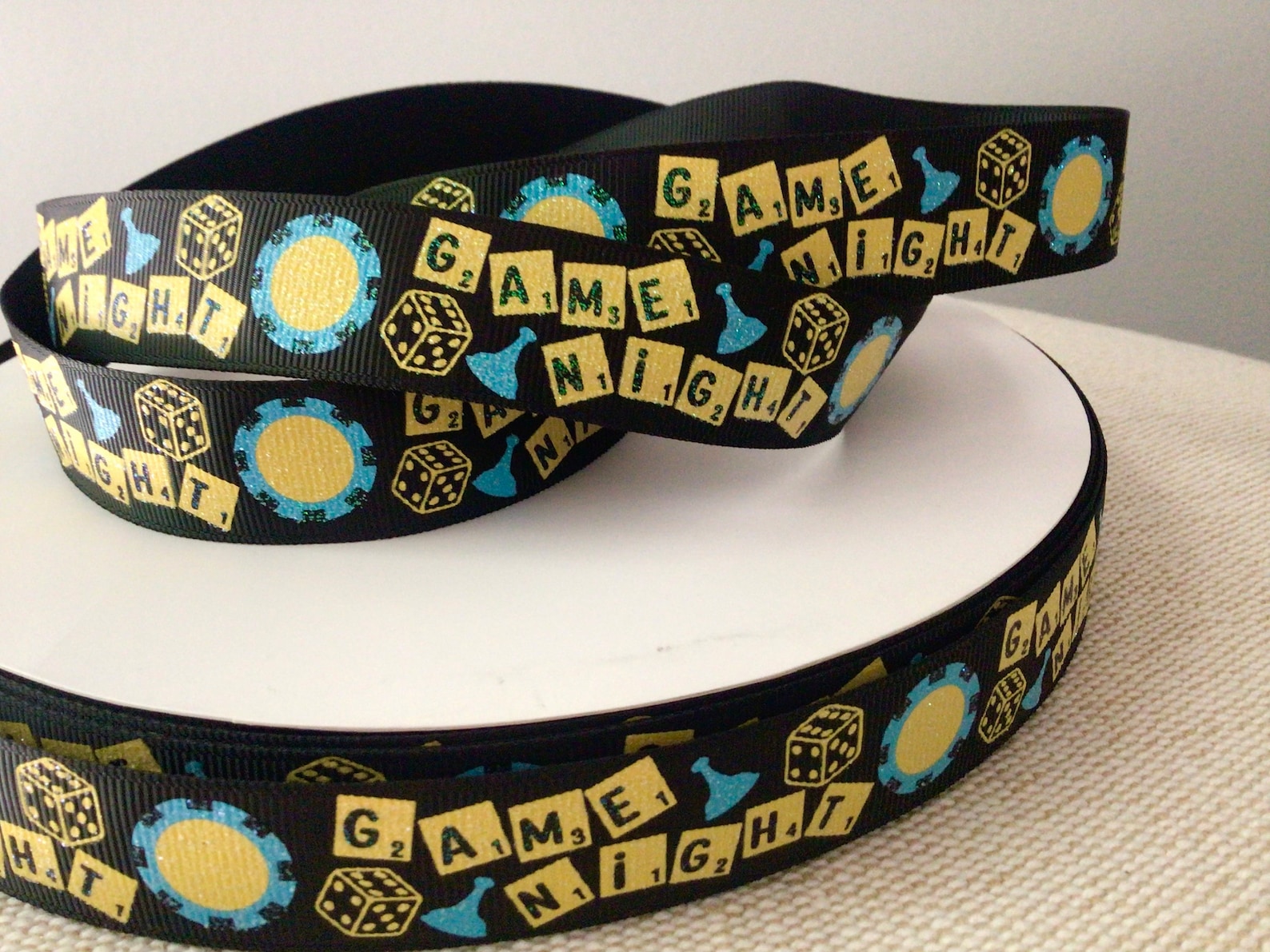 Stack The Ribbons Game 7/8” Game Night on Black Grosgrain Ribbon - Etsy