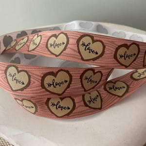 7/8” Valentine Love on Woodgrain Grosgrain Ribbon By The Yard